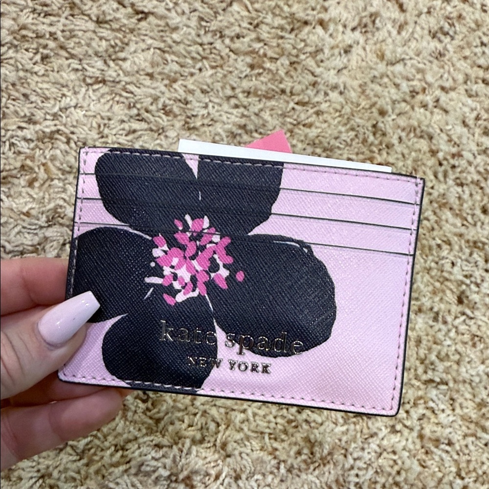 Kate Spade Pink and Black Floral Card Case
